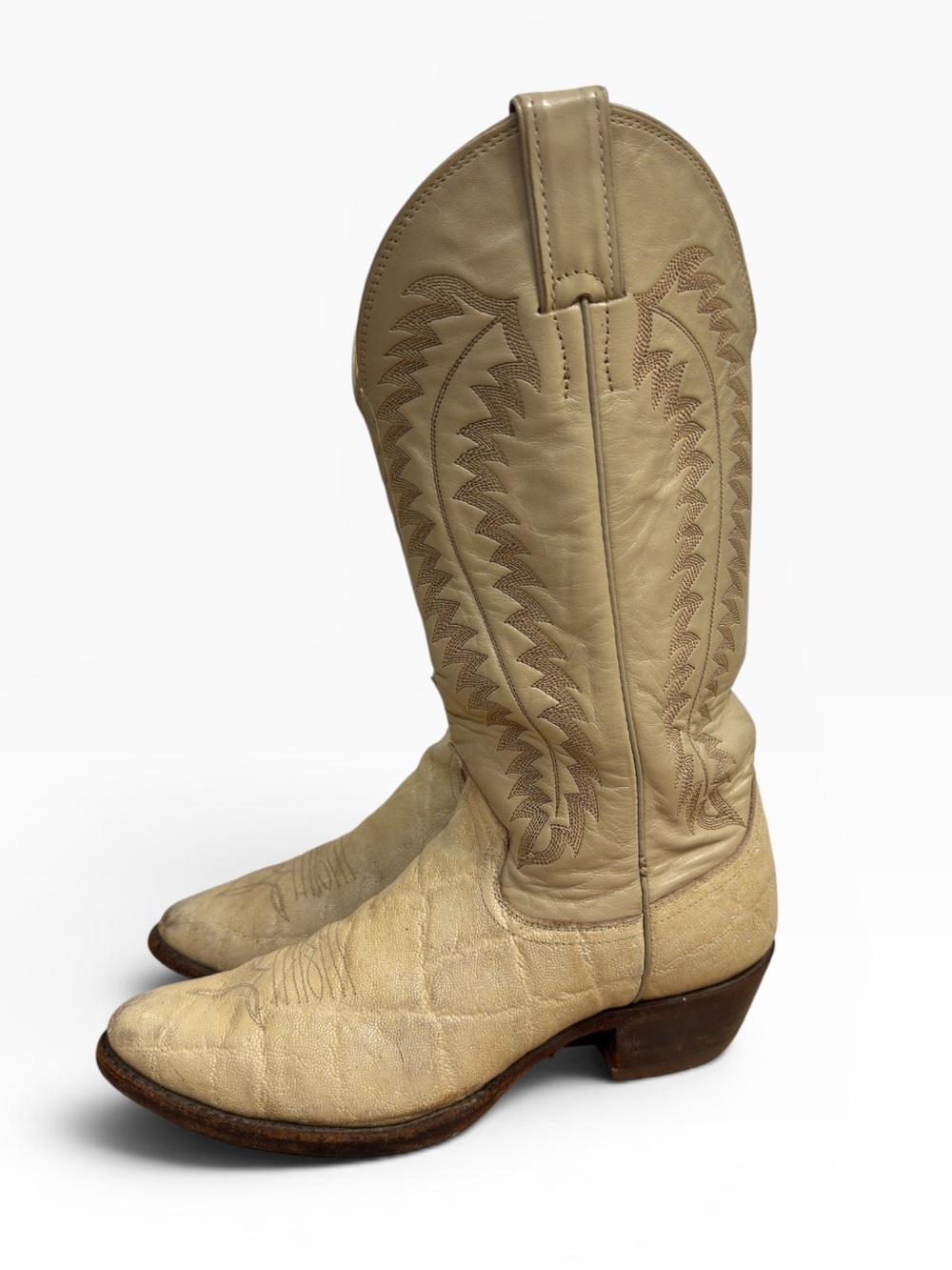 Justin Leather Western Cowboy Boots Beige Elephant Hide Vintage Mens Size 8